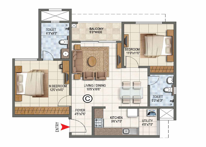Sattva Hamlet 2.5 BHK Floor Plan