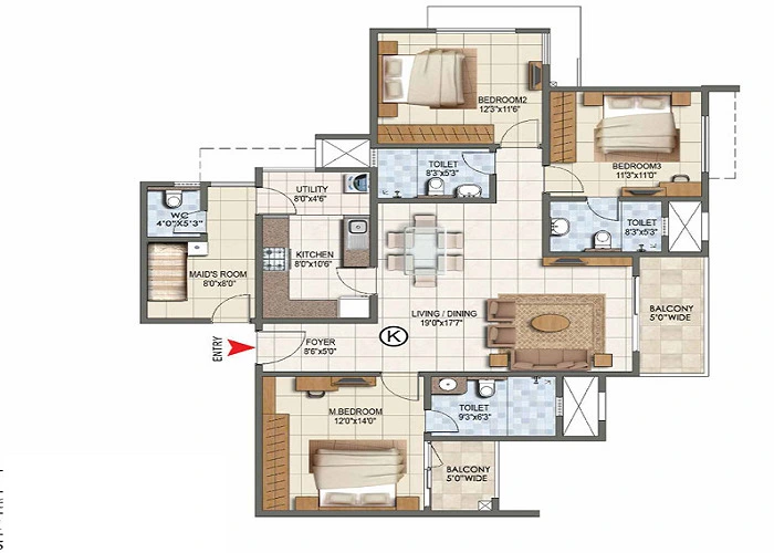 Sattva Hamlet 3.5 BHK Apartment Floor Plan